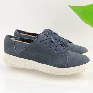 Fitflop Womens F-Sporty Shoes Size 7 Navy Blue Canvas Toning Sneakers Low Top